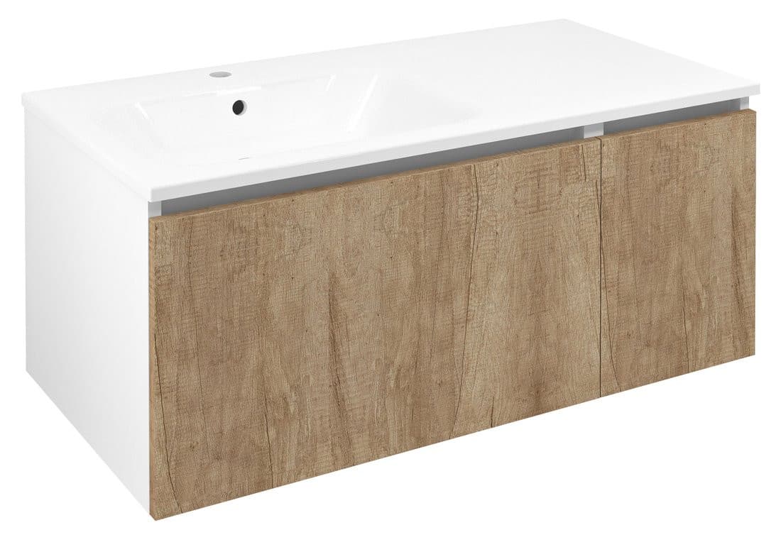 LOREA szafka z umywalką 101x46x51,5cm (70+30cm), lewa, dąb Alabama/biały mat