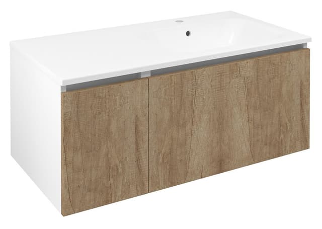 LOREA szafka z umywalką 101x46x51,5cm (30+70 cm), prawa, dąb Alabama/biały mat