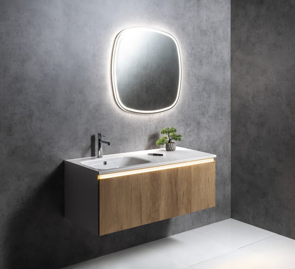 LOREA szafka z umywalką 101x46x51,5cm (30+70 cm), prawa, dąb Alabama/biały mat