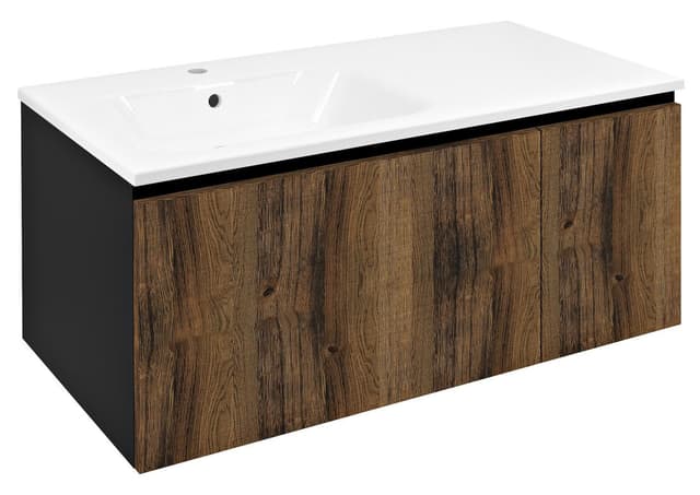 LOREA szafka z umywalką 101x46x51,5cm (70+30cm), lewa, dąb collingwood/czarny mat