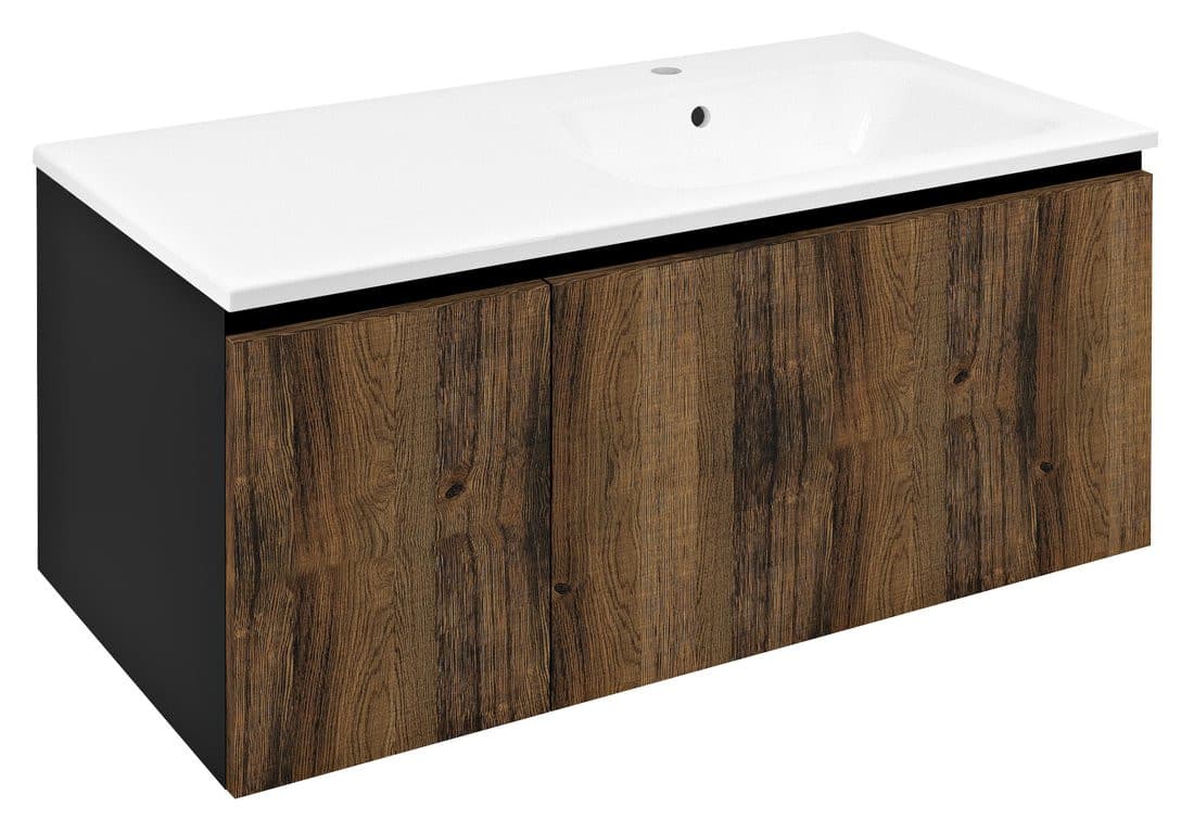 LOREA szafka z umywalką 101x46x51,5cm (30+70 cm), prawa, dąb collingwood/czarny mat