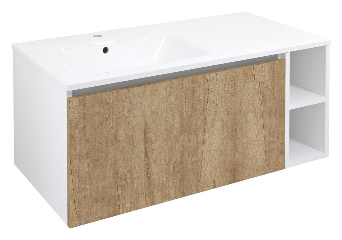 LOREA szafka z umywalką 101x46x51,5cm (80+20cm), lewa, dąb Alabama/biały mat