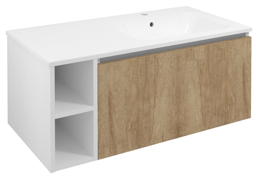 LOREA szafka z umywalką 101x46x51,5cm (20+80 cm), prawa, dąb Alabama/biały mat