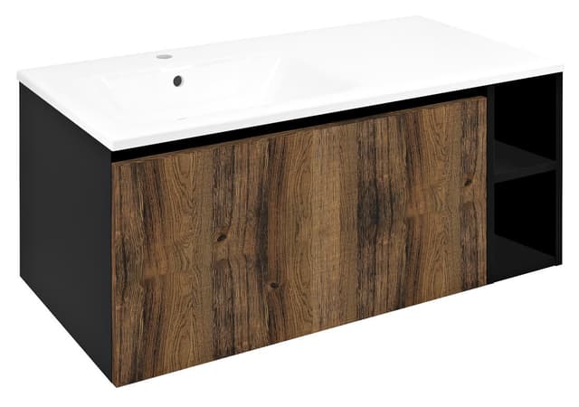 LOREA szafka z umywalką 101x46x51,5cm (80+20cm), lewa, dąb collingwood/czarny mat