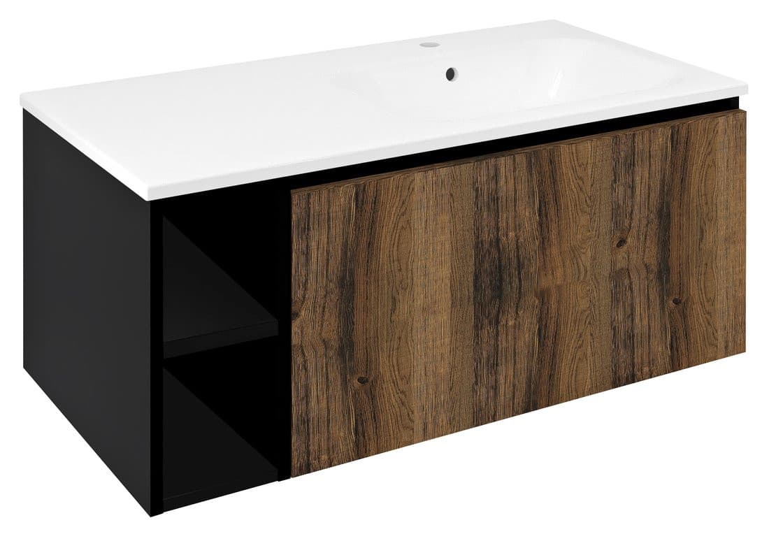LOREA szafka z umywalką 101x46x51,5cm (20+80 cm), prawa, dąb collingwood/czarny mat