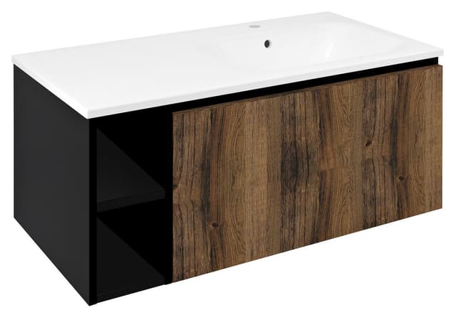 LOREA szafka z umywalką 101x46x51,5cm (20+80 cm), prawa, dąb collingwood/czarny mat