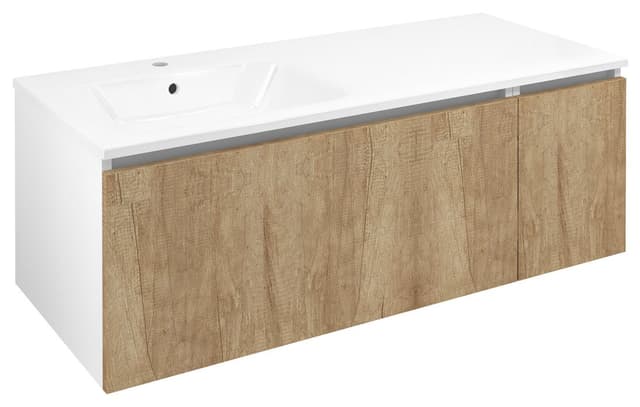 LOREA szafka z umywalką 121x46x51,5cm (90+30cm), lewa, dąb Alabama/biały mat