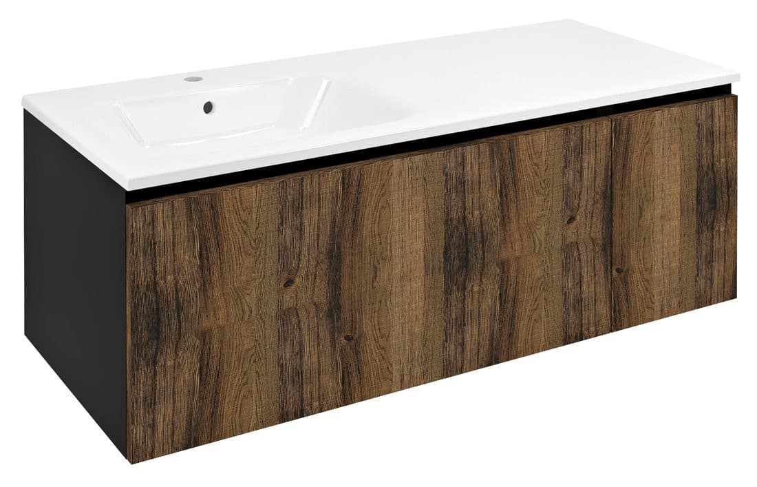 LOREA szafka z umywalką 121x46x51,5cm (90+30cm), lewa, dąb collingwood/czarny mat