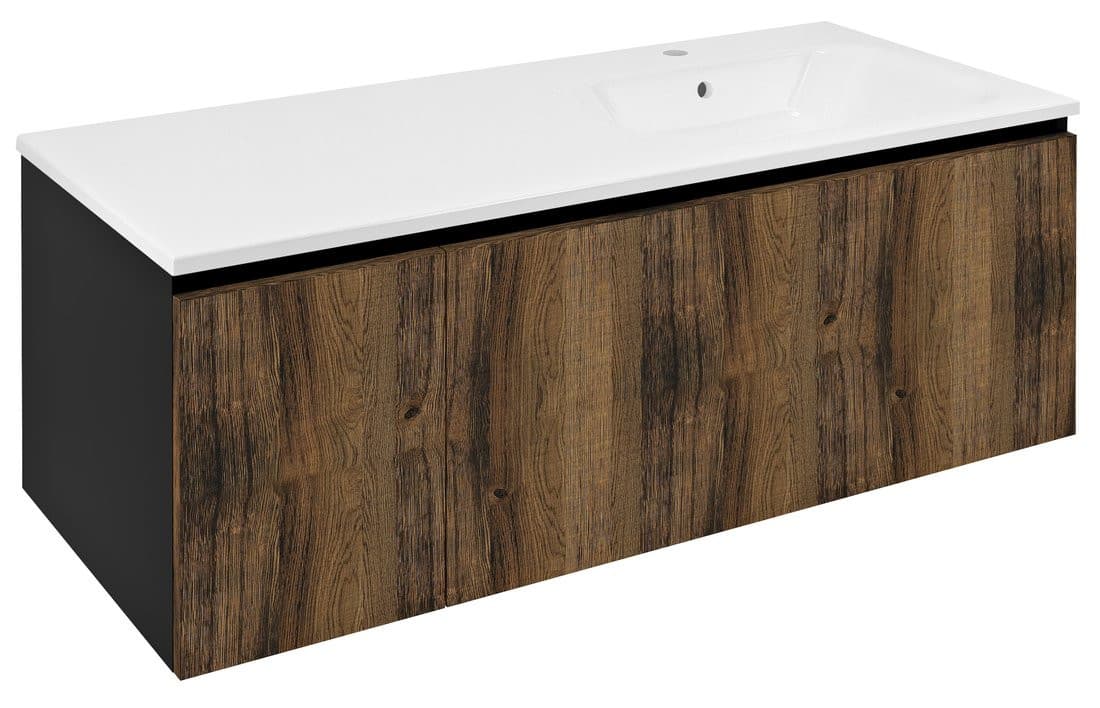 LOREA szafka z umywalką 121x46x51,5cm (30+90cm), prawa, dąb collingwood/czarny mat