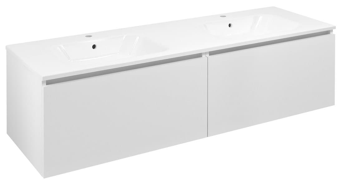 LOREA szafka z podwójną umywalką 141x46x51,5cm (70+70cm), biały mat