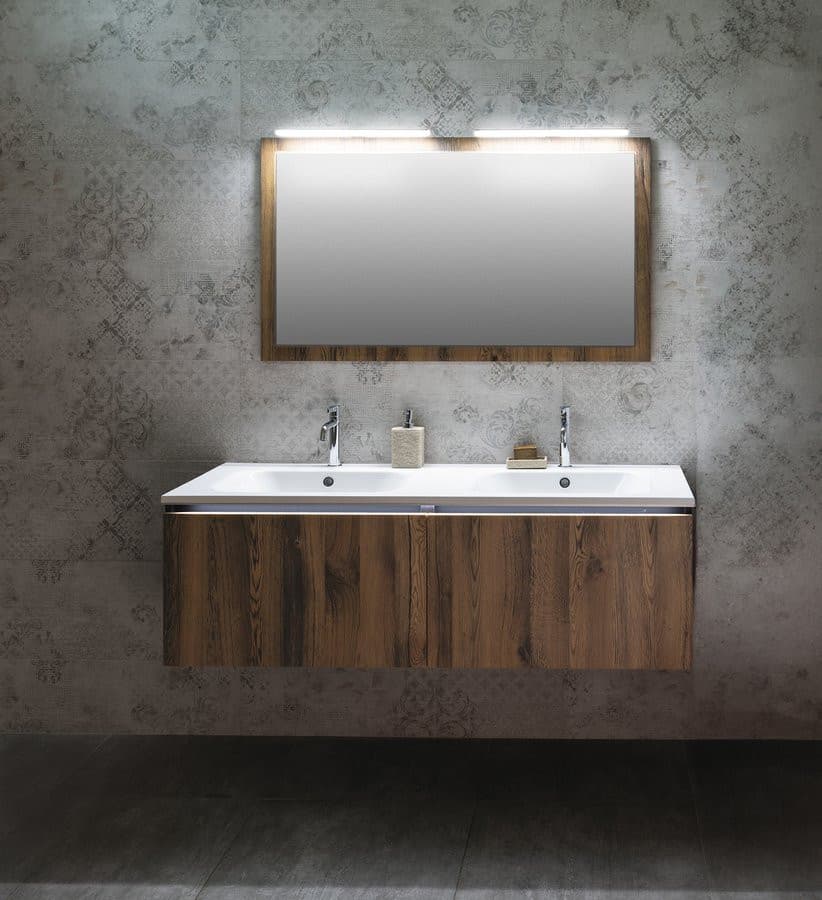 LOREA szafka z podwójną umywalką 141x46x51,5cm (70+70cm), dąb alabama/biały mat