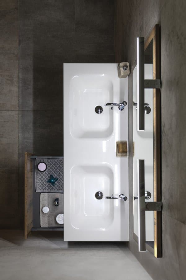 LOREA szafka z podwójną umywalką 141x46x51,5cm (70+70cm), dąb alabama/biały mat