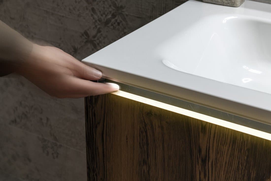 LOREA szafka z podwójną umywalką 141x46x51,5cm (70+70cm), dąb collingwood/czarny mat