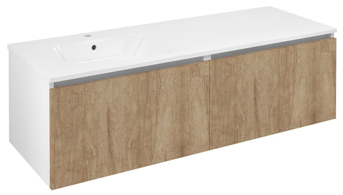 LOREA szafka z umywalką 141x46x51,5cm (70+70cm), lewa, dąb alabama/biały mat