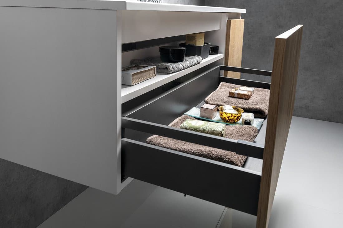 LOREA szafka z umywalką 141x46x51,5cm (70+70cm), lewa, dąb alabama/biały mat