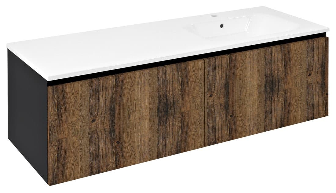 LOREA szafka z umywalką 141x46x51,5cm (70+70cm), prawa, dąb collingwood/czarny mat