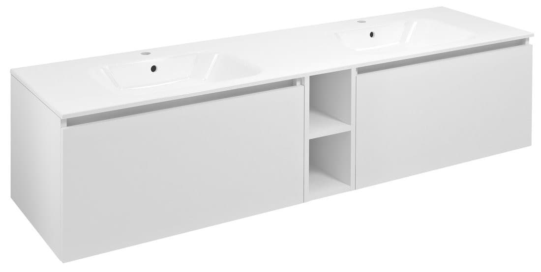 LOREA szafka z podwójną umywalką 161x46x51,5cm (70+20+70cm), biały mat