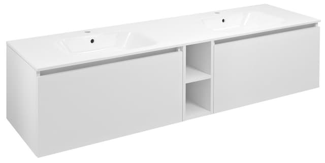 LOREA szafka z podwójną umywalką 161x46x51,5cm (70+20+70cm), biały mat