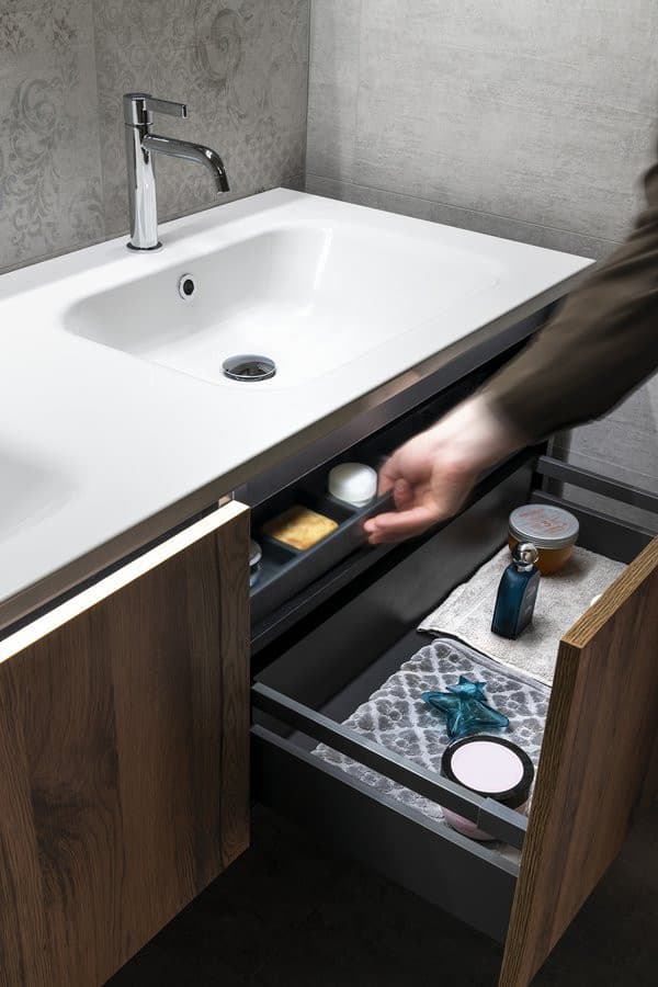 LOREA szafka z podwójną umywalką 161x46x51,5cm (80+80cm), dąb alabama/biały mat