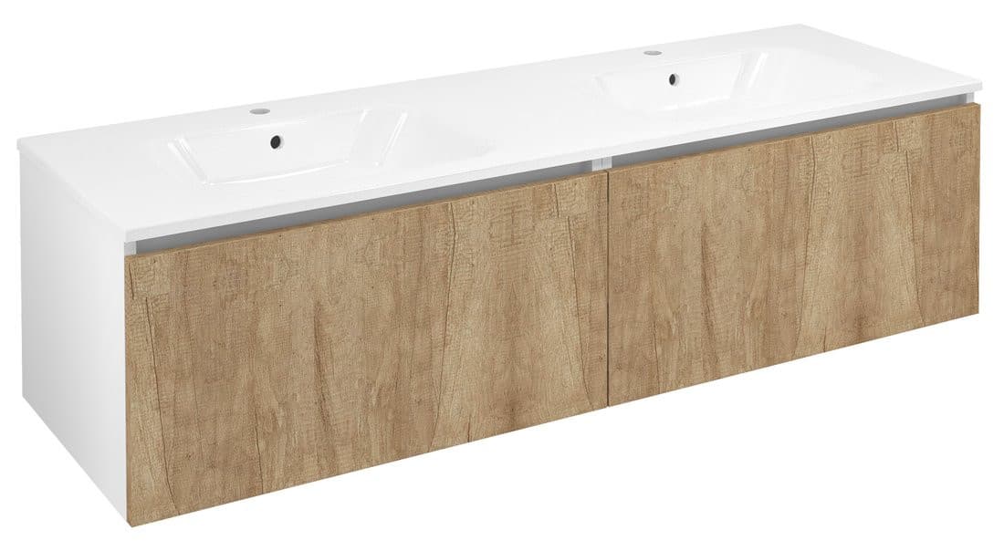 LOREA szafka z podwójną umywalką 181x46x51,5cm (90+90cm), dąb alabama/biały mat
