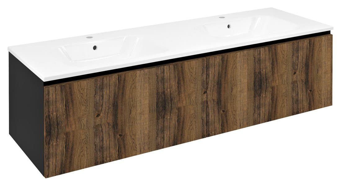 LOREA szafka z podwójną umywalką 181x46x51,5cm (90+90cm), dąb collingwood/czarny mat