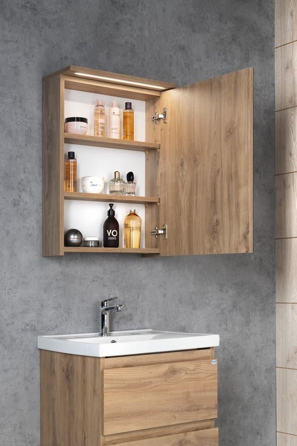 KAWA STRIP szafka z lustrem, oświetlenie LED 50x70x22cm, dąb emporio