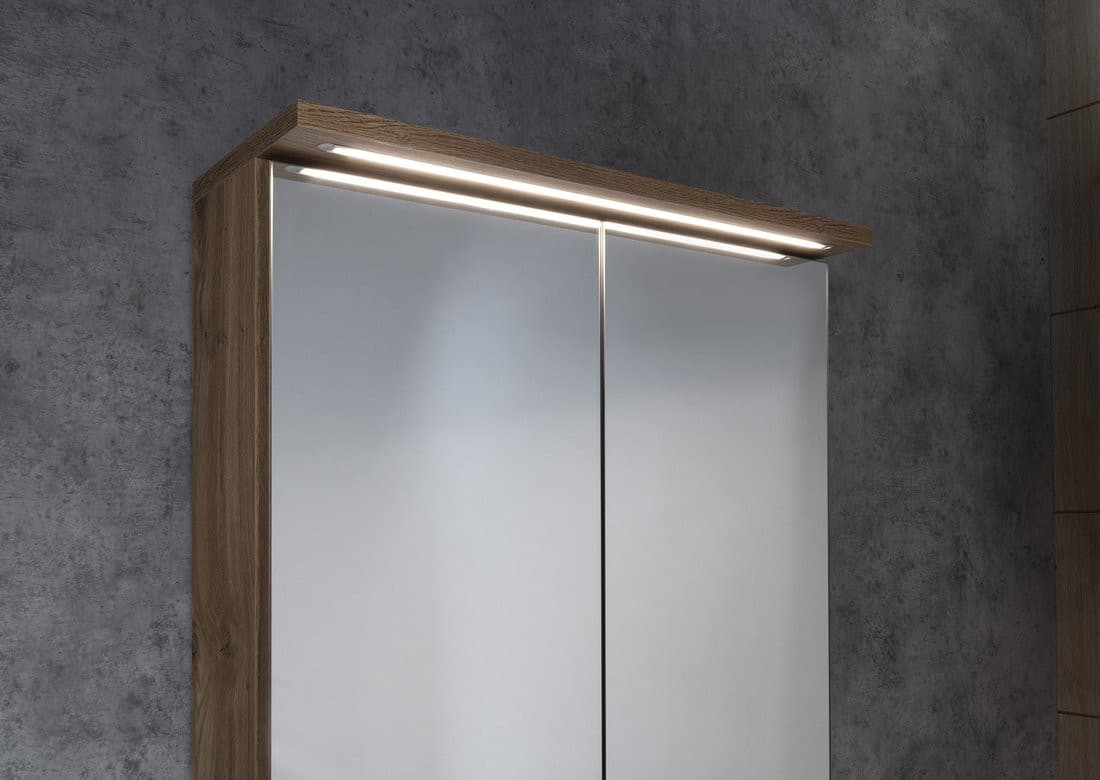 KAWA STRIP szafka z lustrem, oświetlenie LED 60x70x22cm, dąb emporio
