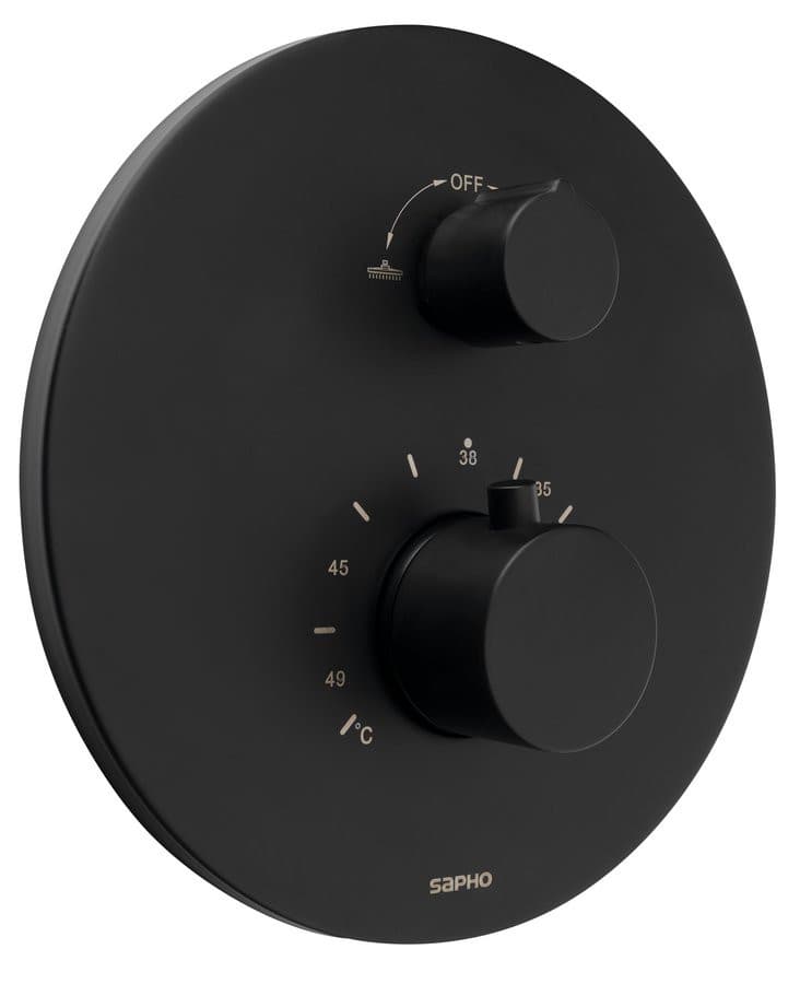 Bateria prysznicowa podtynkowa, termostatyczna, 2 wyjścia, box podtynkowy, czarny mat