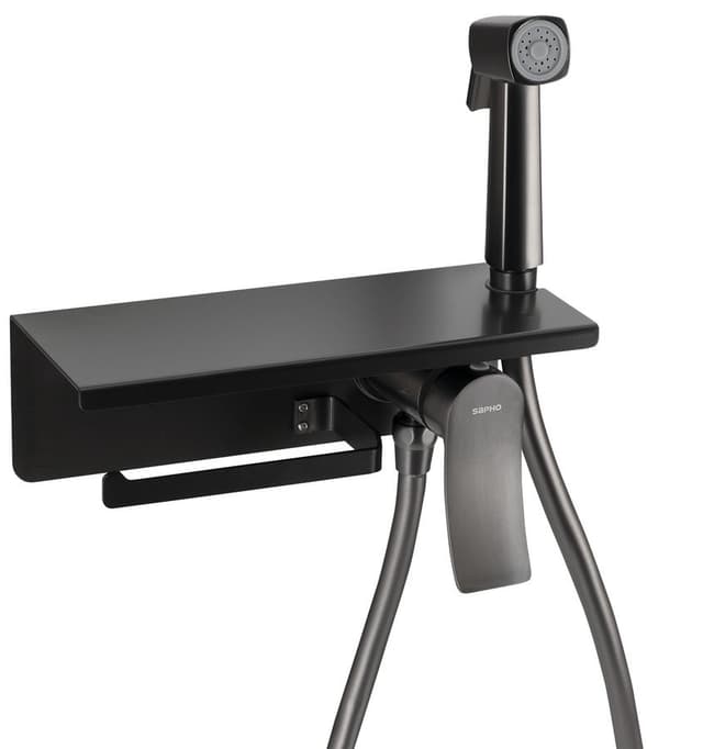 Bateria bidetowa podtynkowa ze słuchawką, wężem i uchwytem na papier toaletowy, gun metal