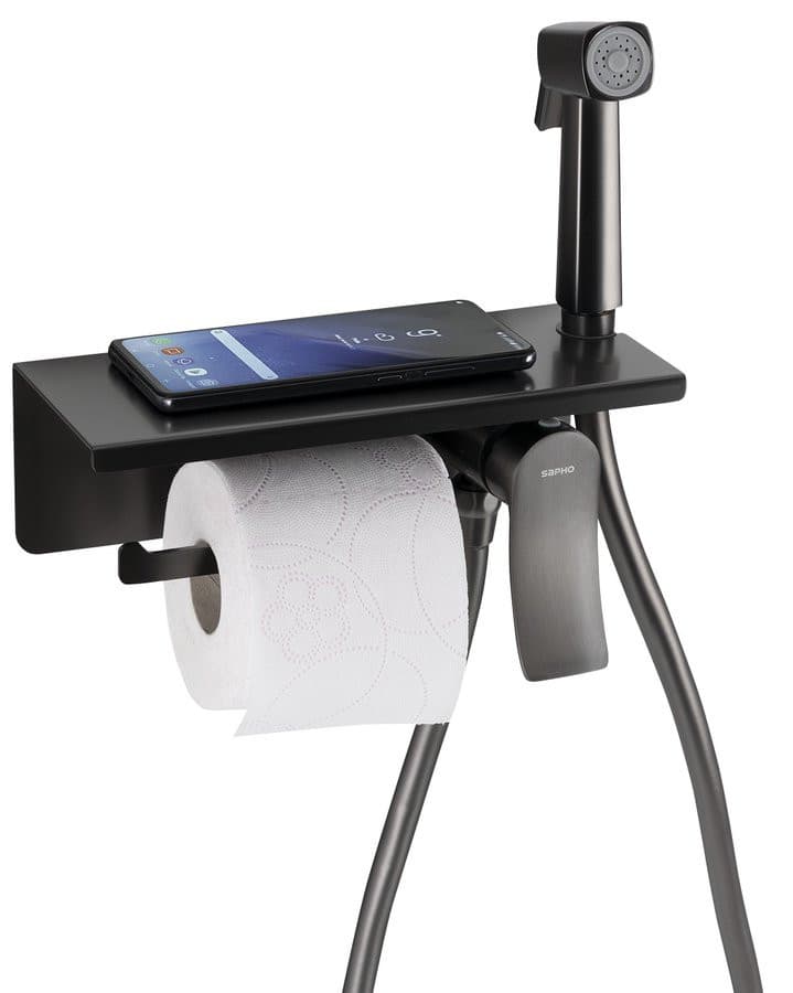 Bateria bidetowa podtynkowa ze słuchawką, wężem i uchwytem na papier toaletowy, gun metal