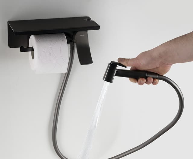 Bateria bidetowa podtynkowa ze słuchawką, wężem i uchwytem na papier toaletowy, gun metal