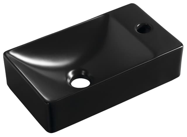 MARGITHA umywalka ceramiczna 38x22cm, otwór na baterię po prawej stronie, czarny mat
