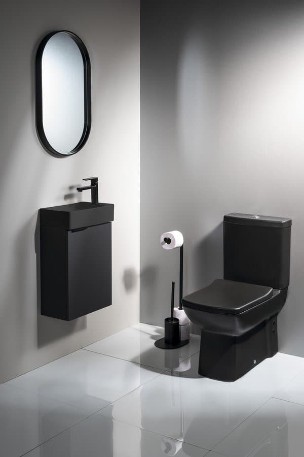 MARGITHA umywalka ceramiczna 38x22cm, otwór na baterię po prawej stronie, czarny mat