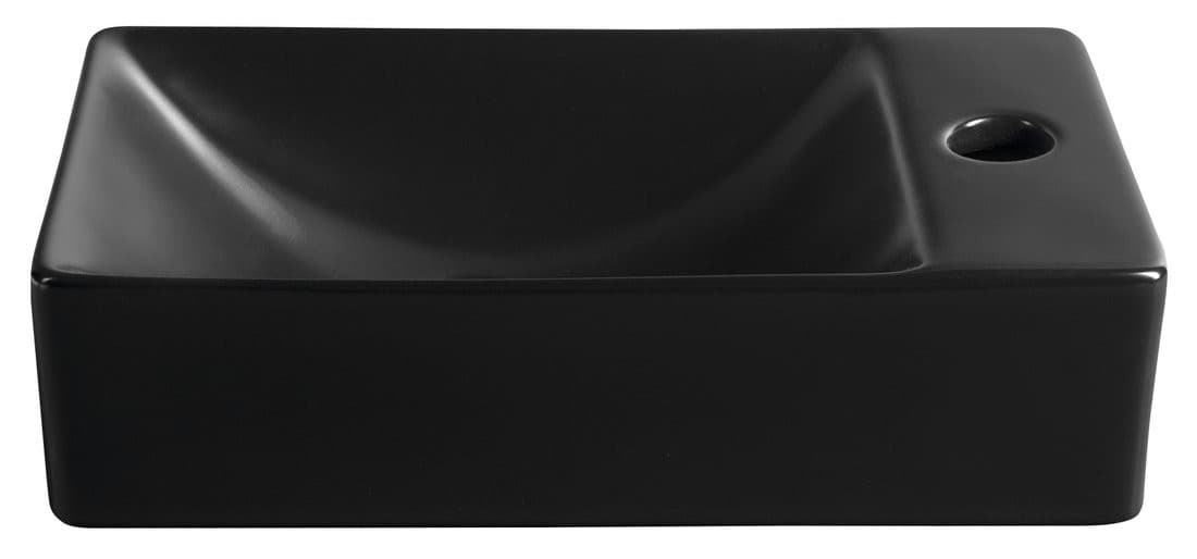 MARGITHA umywalka ceramiczna 38x22cm, otwór na baterię po prawej stronie, czarny mat