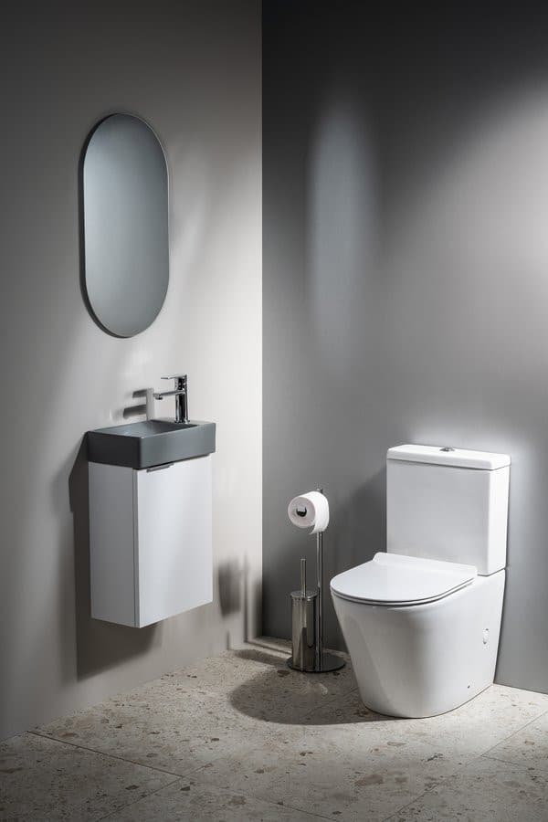 MARGITHA umywalka ceramiczna 38x22cm, otwór na baterię po prawej stronie, szary