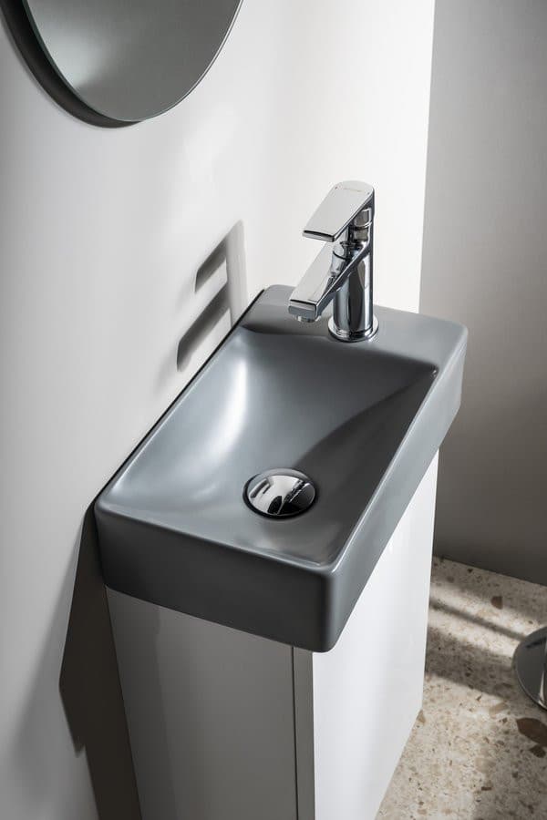 MARGITHA umywalka ceramiczna 38x22cm, otwór na baterię po prawej stronie, szary