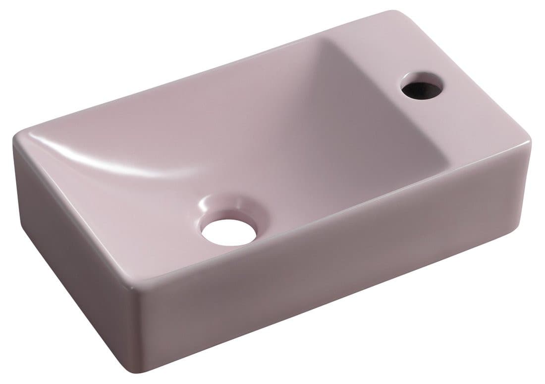 MARGITHA umywalka ceramiczna 38x22cm, otwór na baterię po prawej stronie, różowy