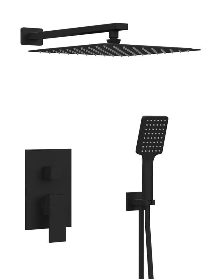 CUBEMIX zestaw prysznicowy z baterią podtynkową, 2 wyjścia, przyłącze kątowe, czarny mat