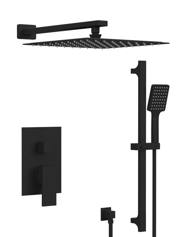 CUBEMIX zestaw prysznicowy z baterią podtynkową, 2 wyjścia, przesuwny uchwyt prysznica, czarny mat