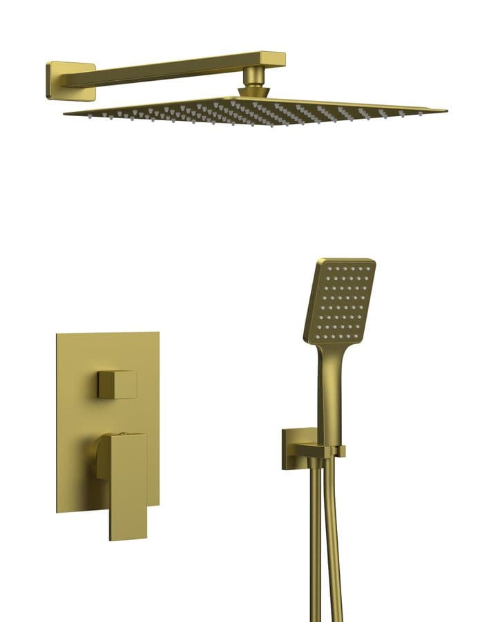 CUBEMIX zestaw prysznicowy z baterią podtynkową, 2 wyjścia, przyłącze kątowe, złoty mat