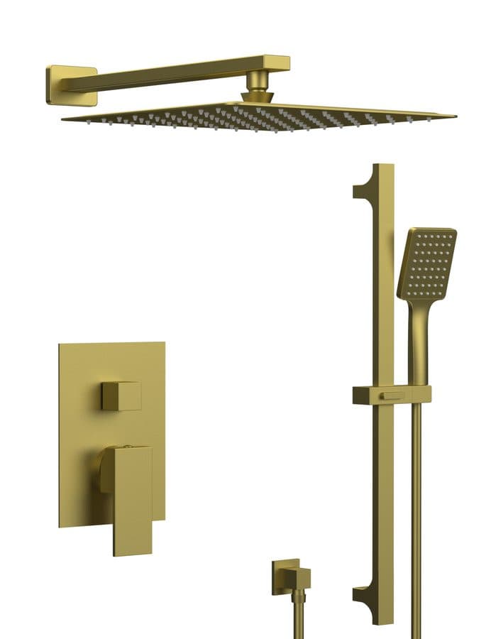 CUBEMIX zestaw prysznicowy z baterią podtynkową, 2 wyjścia, przesuwny uchwyt prysznica, złoty mat