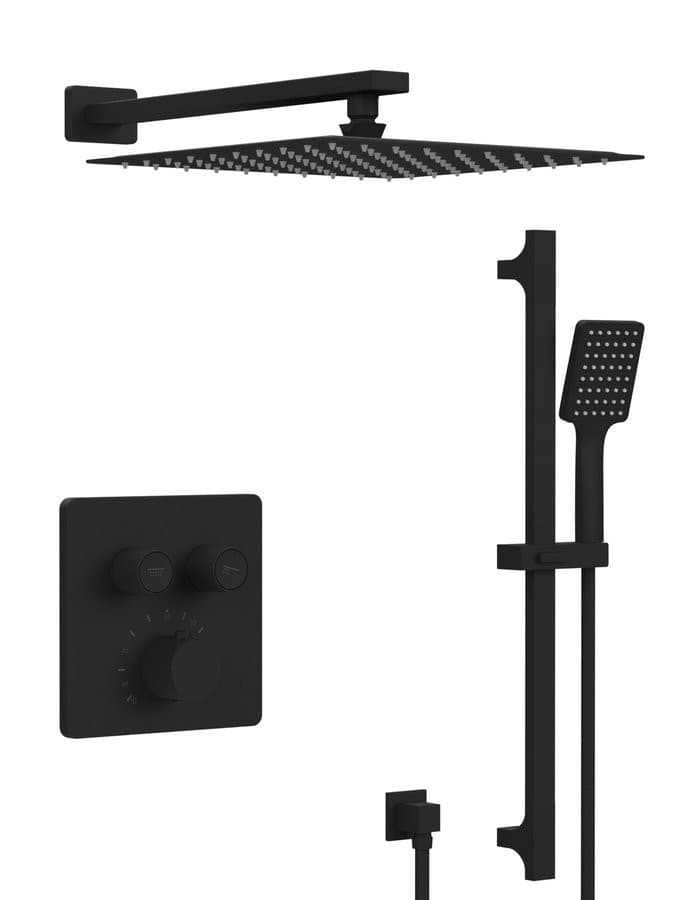 SMART SELECT zestaw prysznicowy podtynkowy z baterią termostatyczną, 2 wyjścia, przesuwny uchwyt prysznicowy, czarny mat