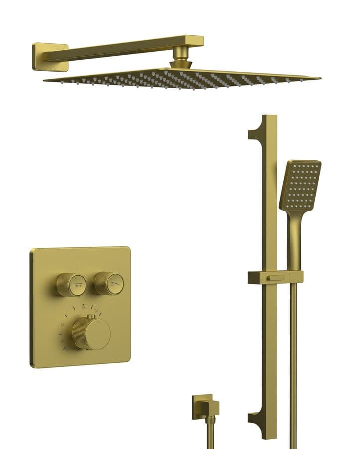 SMART SELECT zestaw prysznicowy podtynkowy z baterią termostatyczną, 2 wyjścia, przesuwny uchwyt prysznicowy, złoty mat