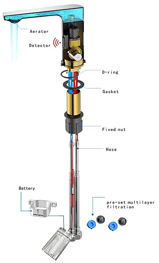 Bateria sensorowa stojąca z regulacją temperatury, 6V DC (4xAA), chrom