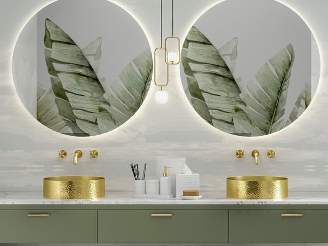 AURUM umywalka nablatowa ze stali nierdzewnej, średnica 38cm, z odpływem, kuty metal, złoto mat