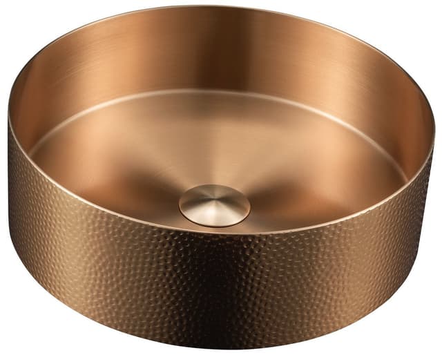 AURUM umywalka ze stali nierdzewnej na blat, średnica 38cm, z odpływem, kuty kov, miedź mat