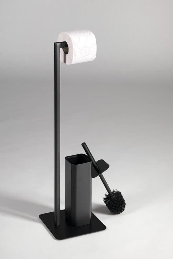 FELIX  wieszak na papier toaletowy, szczotką toaletową, kwadratowy, czarny mat