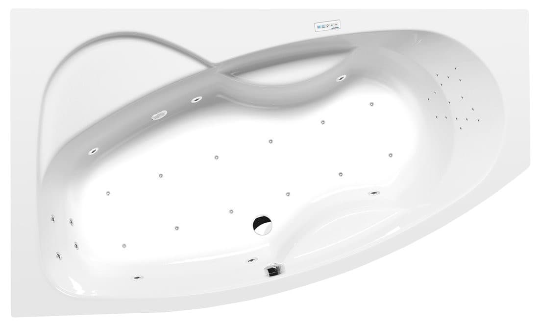 MAMBA L wanna z hydromasażem, 170x100x44cm, Highline Hydro-Air, chrom