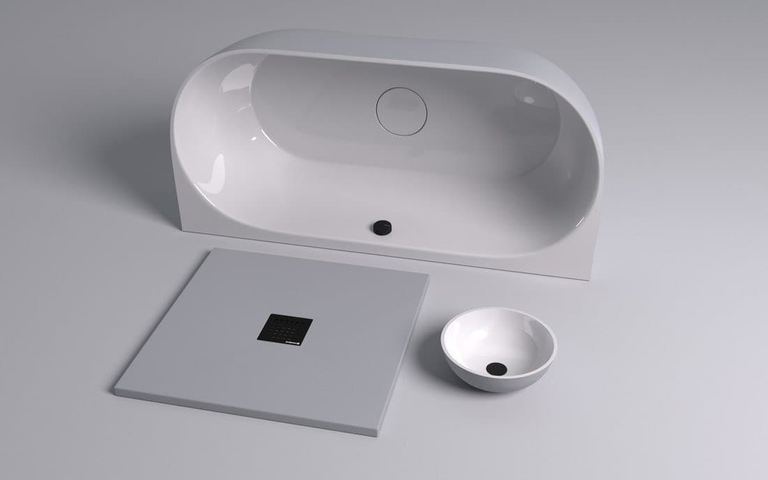 PAGODA wanna przyścienna 170x85x58cm, kompozyt, biały/szary mat