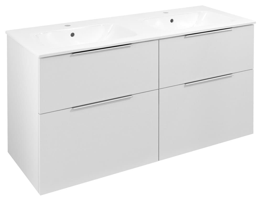 CIRASA szafka umywalkowa z podwójną umywalką 121x66x46cm, biały połysk